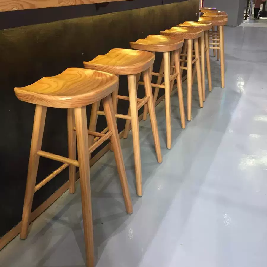 北欧实木酒吧椅家用吧台椅高脚凳手机店前台椅现代简约吧凳苹果椅