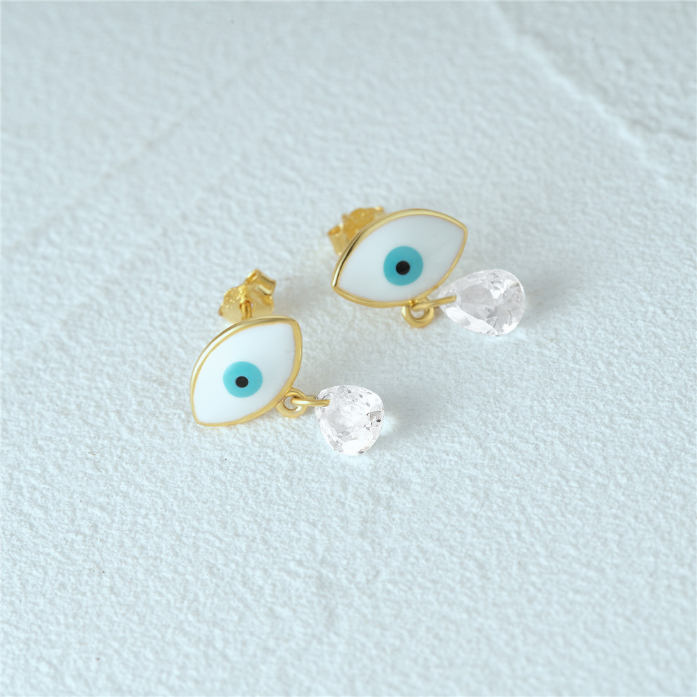 1 Pair Simple Style Devil's Eye Water Droplets Enamel Plating Zircon Sterling Silver Drop Earrings display picture 5