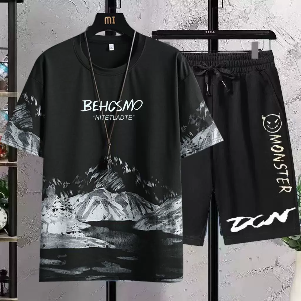 运动套装男士冰丝速干衣健身t恤跑步短袖短裤训练服外贸跨境批发