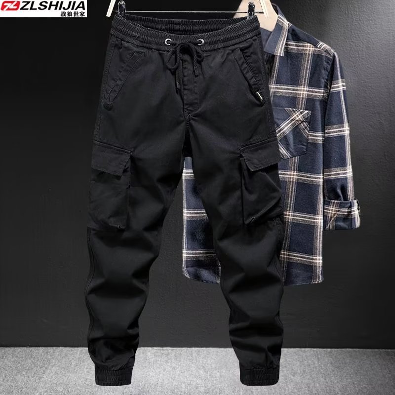 Spring and Autumn Overalls Men's New Loose plus size Outdoor Foot Pants Multi-Pocket Wear-resistant Work Pants
