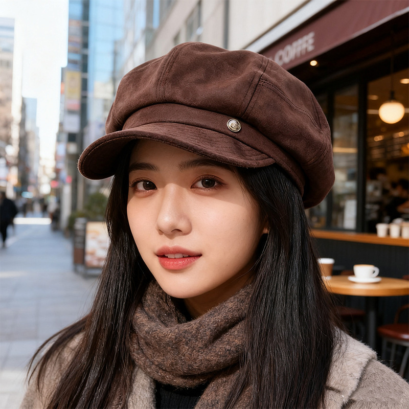 一帽多戴韩版时尚麂皮绒八角帽子女秋冬贝雷帽显脸小保暖前进帽潮|undefined