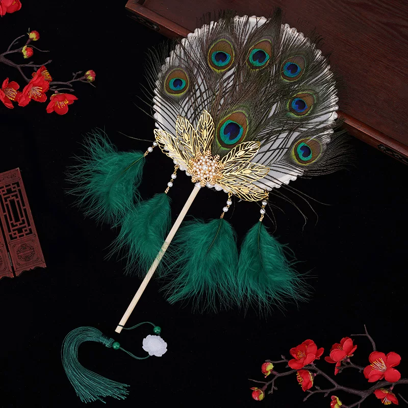 Handle, accessory, velvet props, handheld Hanfu, cheongsam, peacock