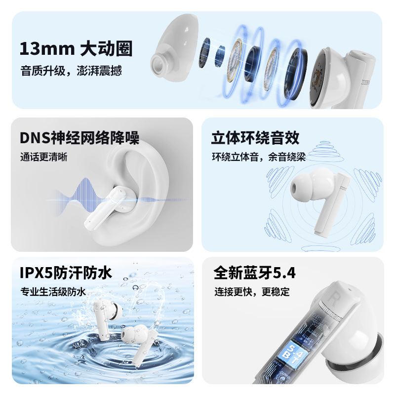 Audífonos Inalámbricos Intrauditivos con Tecnología de Reducción de Ruido, Pantalla Digital, Batería de Ultra Larga Duración, Resistentes al Agua, Bluetooth Inteligente, Baja Latencia