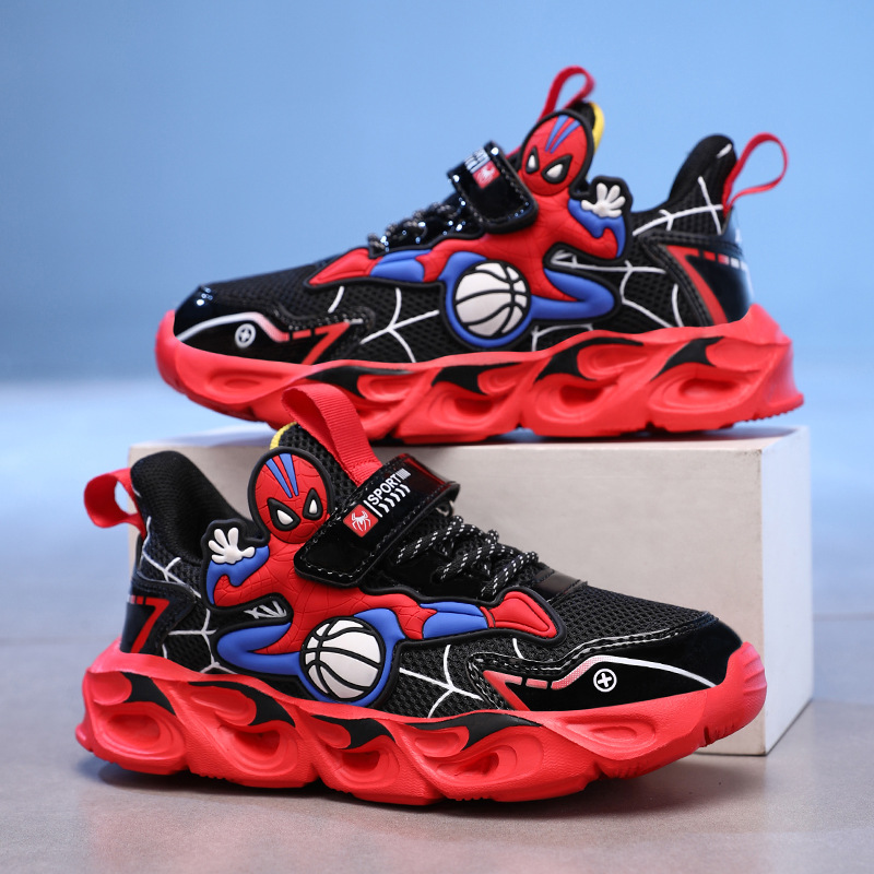 Zapatos para niños con lámparas Spider-Man 2025 zapatos deportivos de otoño de cuero antideslizante zapatos de correr ligeros para niños