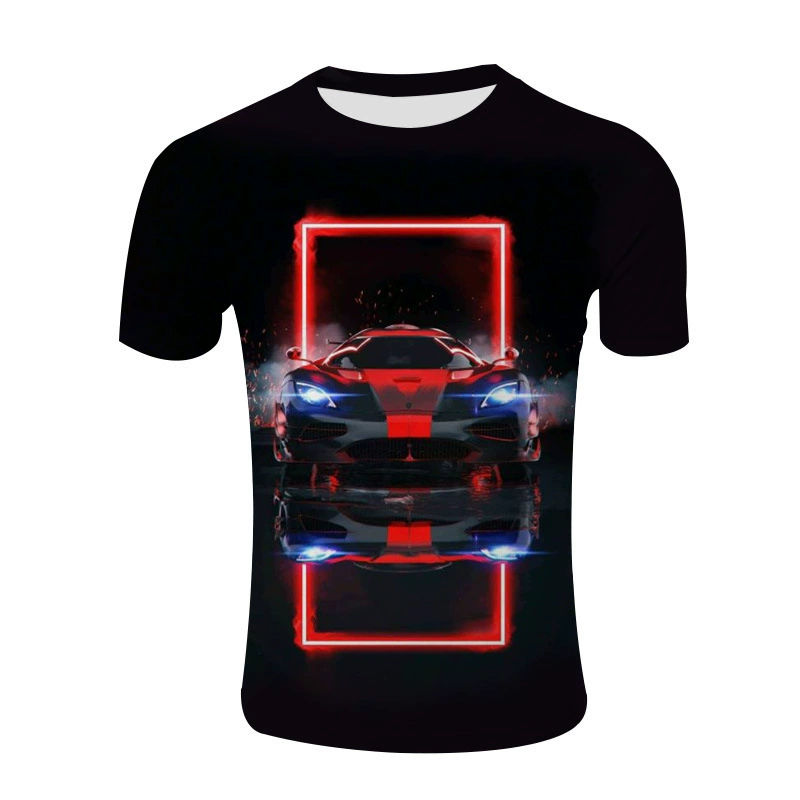 AliExpress Amazon Подростковая летняя мужская повседневная свободная футболка с 3D цифровым принтом и гоночным рисунком