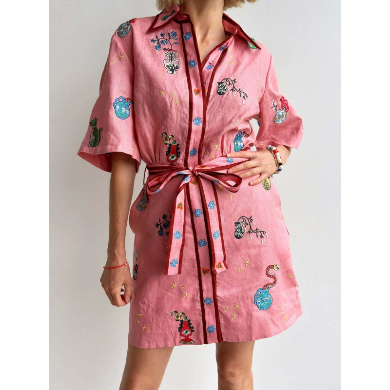 Европейский и американский новый стиль 2025 года, новая независимая станция AliExpress, повседневная модная льняная рубашка, кардиган, элегантное универсальное платье