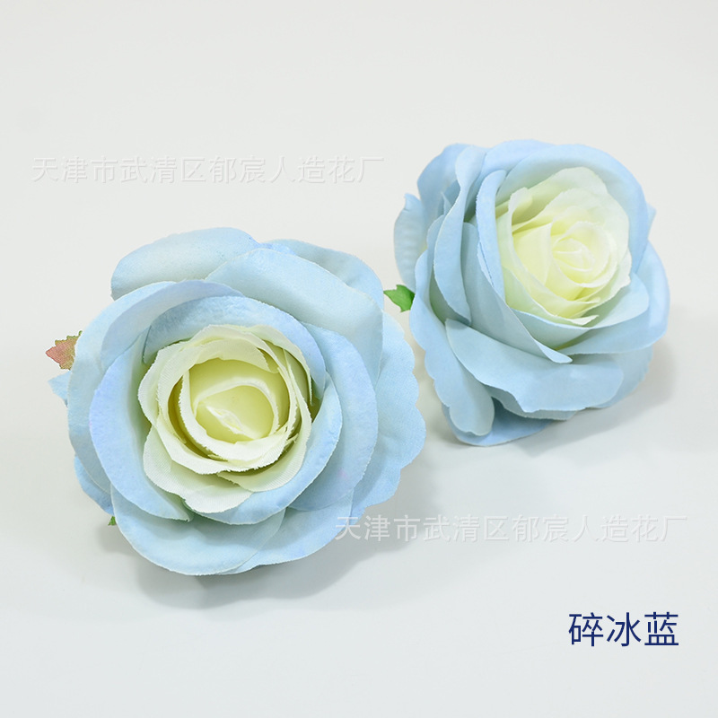 ローズ造花ハイエンドブルーフラワー結婚式の装飾偽花芯ローズヘッドローズフラワー卸売|undefined