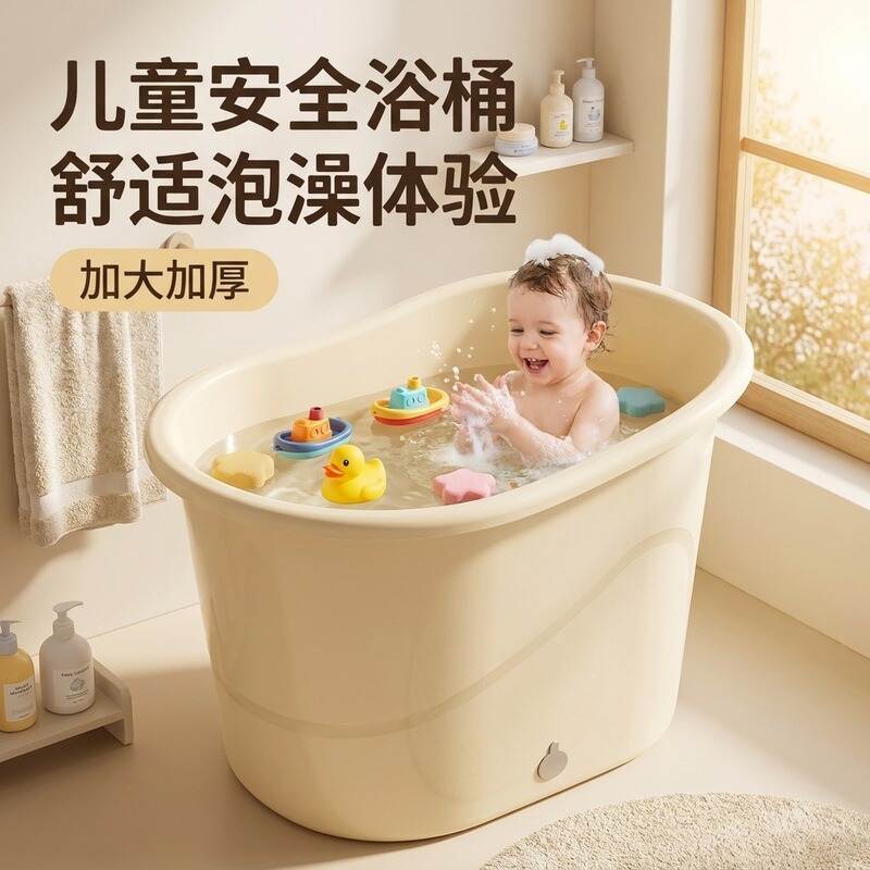 Household Bath Tub for Children, Plastic Bathing Tub, Non-Slip Baby Bath Basin, Thickened Baby Soaking Tub, Sit-In Bath Tub