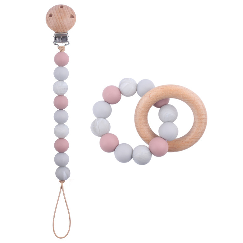 Nuevo bebé chupete cadena creativa DIY cuentas de silicona mordedura dientes pulsera de goma juguete conjunto de dos piezas