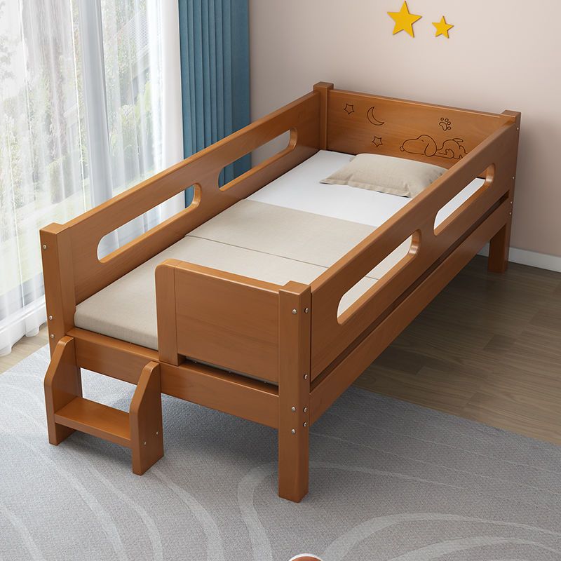 Solid Wood Children's Bed with Guardrail Crib Boy Girl Princess Bed Rubber Wood Single Bed Widened Splicing Large Bed