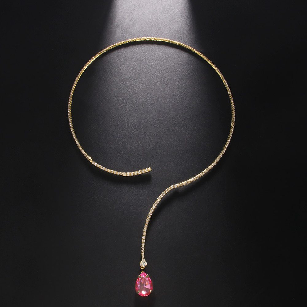 Moda nupcial collar de diamantes de imitación de alta calidad completo diamante gota de agua colgante collar femenino europeo y americano collar de la joyería