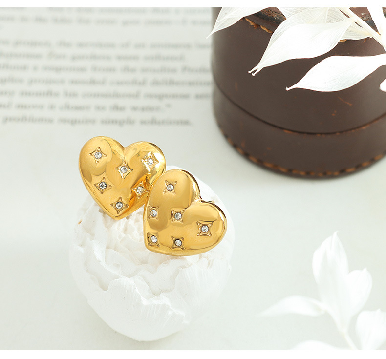 Simple Style Heart Shape Titanium Steel Plating Zircon Earrings 1 Pair