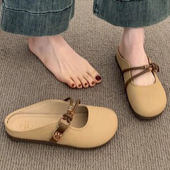 包頭半スリッパ女性夏外着2025新型超火平底一足怠け者半托フランス式サンダル