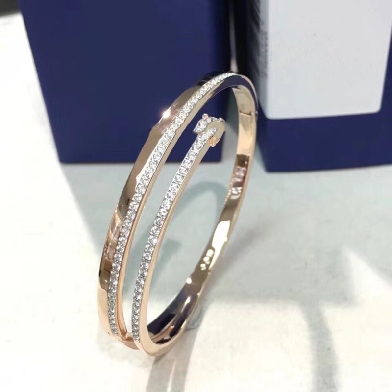 [New] Shi's personality temperament double-circle single-diamond half-circle bracelet romantic meteor spiral double-layer bracelet