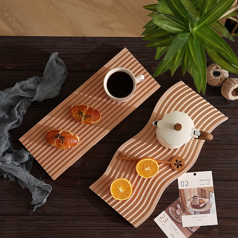 水波纹实木砧板 北欧面包托盘 美食拍照道具盘子 ins风摄影波浪板