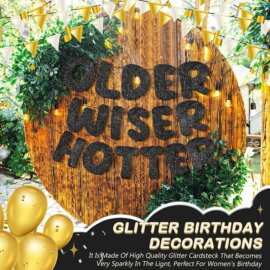 Wiser Hotter闪粉生日金葱纸拉旗宴会派对装饰字母横幅生日彩旗