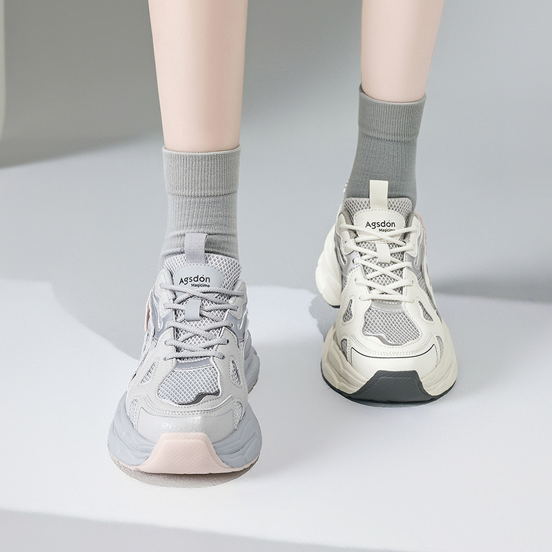 Augu Shi Deng zapatos de base gruesa para padres y mujeres 2025, nuevos zapatos de primavera y verano casuales de zapatos deportivos de mujer, zapatos de correr ligeros