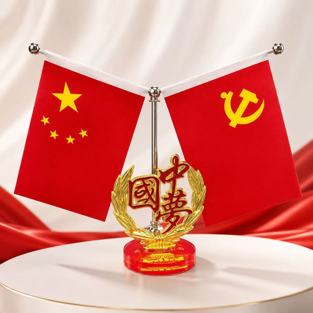 High-end crystal car red flag ornament for interior use, suitable for dashboard, center console, and office desk decoration
