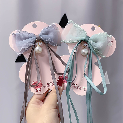 Children's hair accessories, girls' long ribbon bow hair clips, baby hair accessories, ponytail, little girl's temperament hair clips wholesale