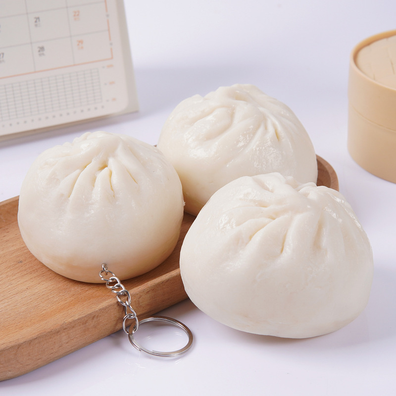 8cm仿真食物包子钥匙扣PVC食玩大包子肉包早餐假食品短剧拍摄道具|undefined