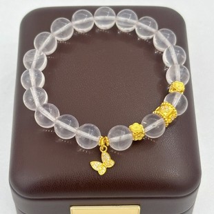 5D Gold White Crystal Bracelet Women's Pure Gold Bracelet Women's 2025 New Pure Gold 999 Birthday Gift for Girlfriend
