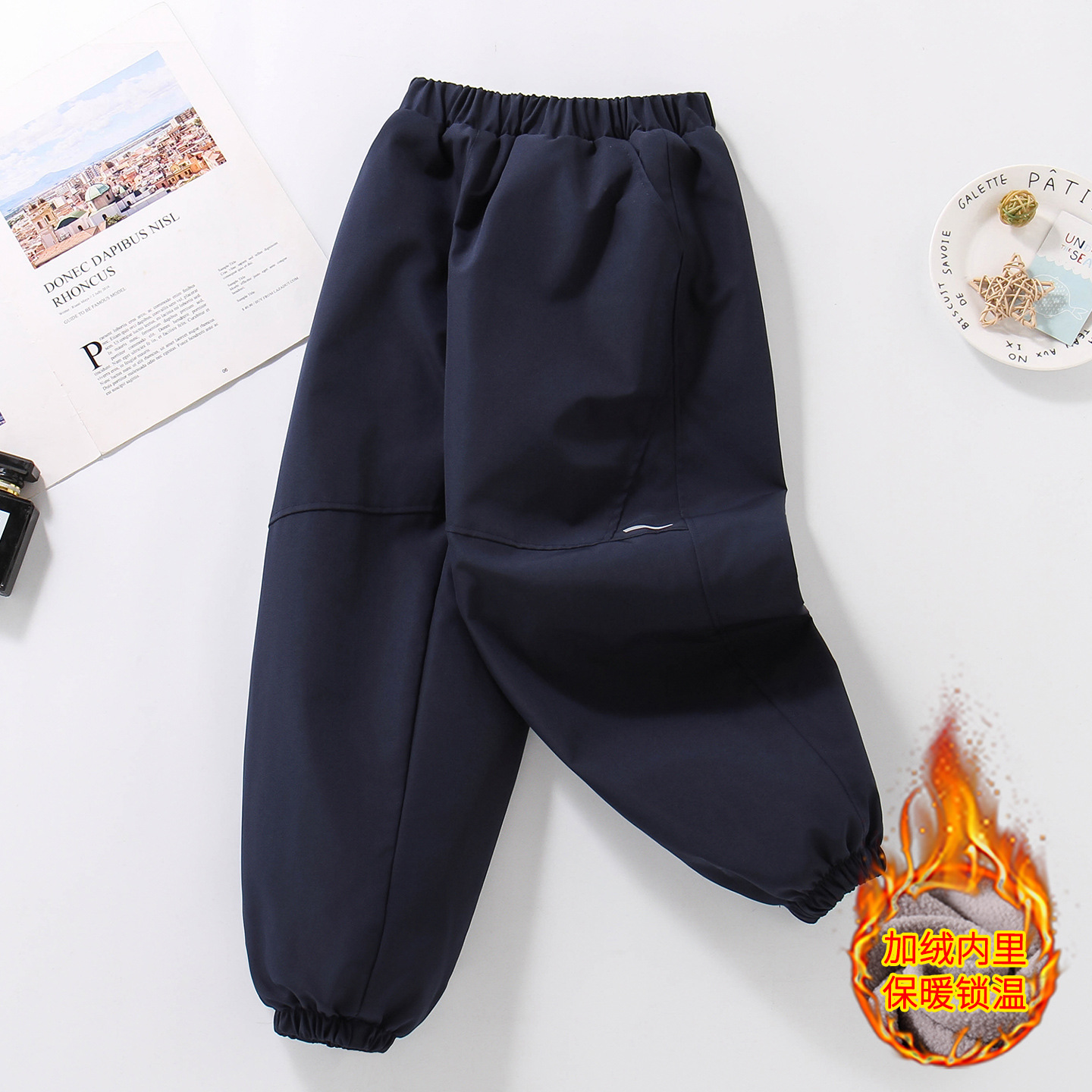 Boys' Fleece-Lined Pants 2026 New Style Outdoor Pants for Children, Spring, Autumn, and Winter Simple Warm Sports Long Pants for Older Kids
