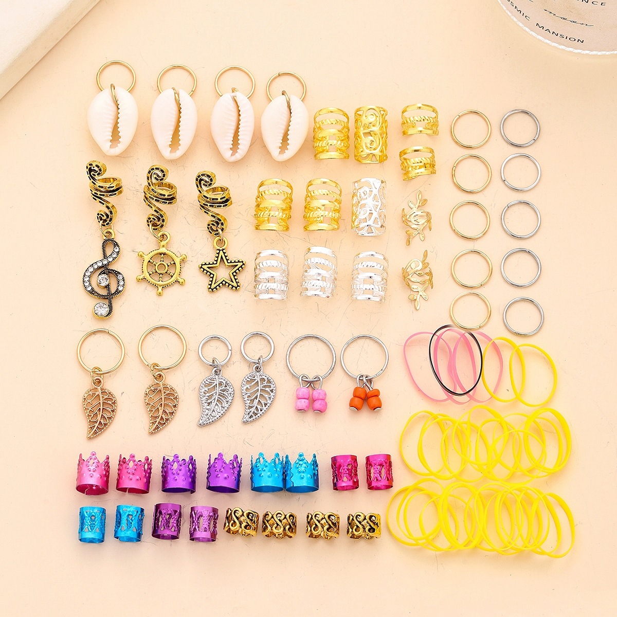 81 accesorios de cuentas trenzadas de metal para el cabello anillo de cabello anillo de cabello resorte conchas hojas de la corona conjunto de accesorios