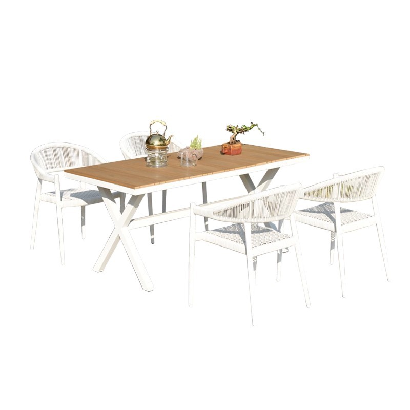 Mesa y silla al aire libre de tela de caña combinación de patio de hotel terraza jardín balcón café tela de caña mesa y silla de lujo al aire libre