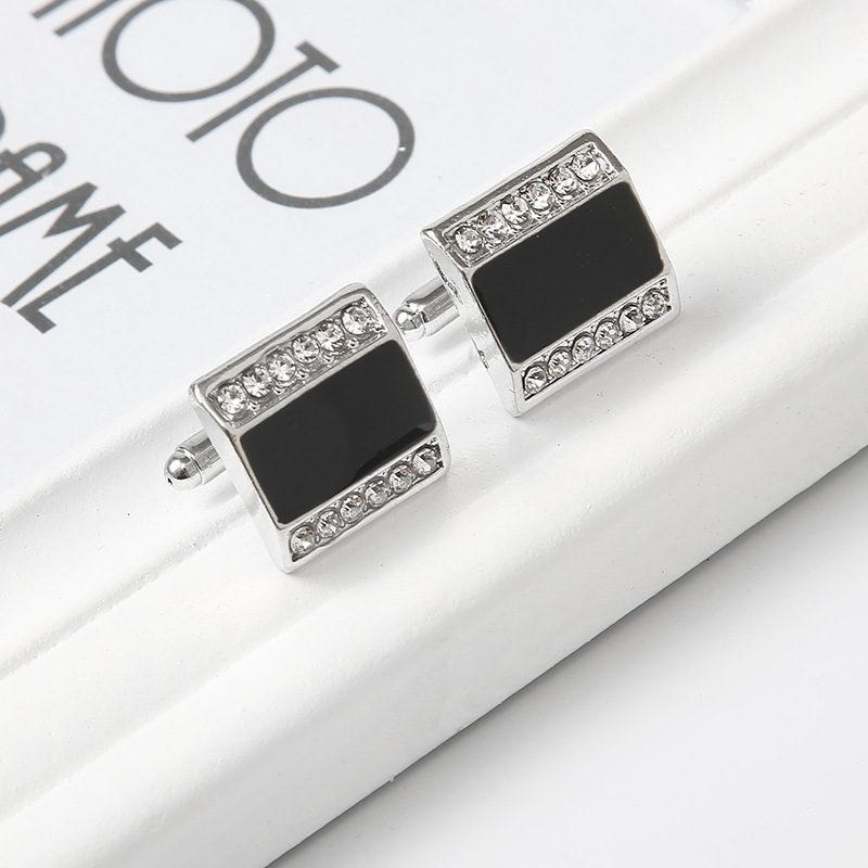 Nuovi gemelli rettangolari in cristallo di diamante Gemelli per camicia alla moda con diamanti neri_voghion.com