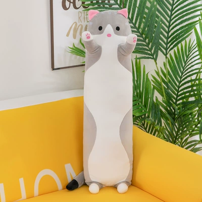 Cross-border foreign trade pillow long Cat plush toy large Doll Doll wholesale semi-finished long cat leather shell (Oyuncaq yastıqlar) - grey-50cm