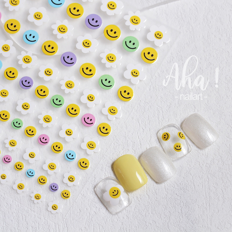 Aha manicure adhesive sticker ins style cartoon colorful smiley flower nail decorations decals Aha manicure adhesive sticker ins style cartoon colorful smiley flower nail decorations decals