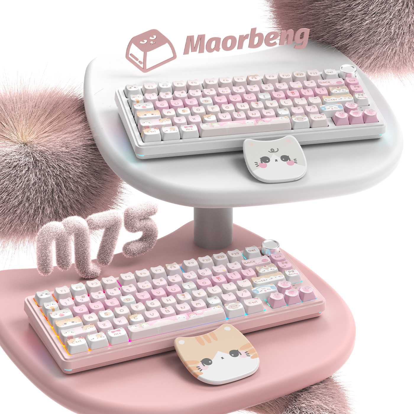 Gato Erben M75 perilla niña lindo tres modo teclado mecánico RGB color 8 mAh juegos inalámbricos oficina