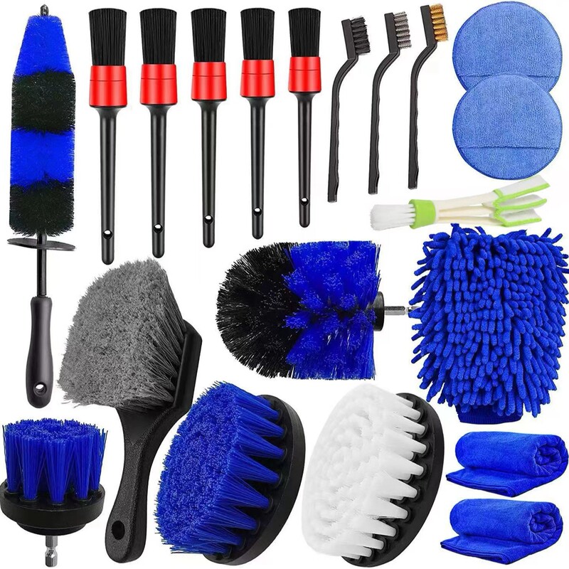 Cross-Border Popular Car Cleaning Brush Set 22-Piece Tire Cleaning Electric Drill Brush Interior Detail Brush Electric Car Wash