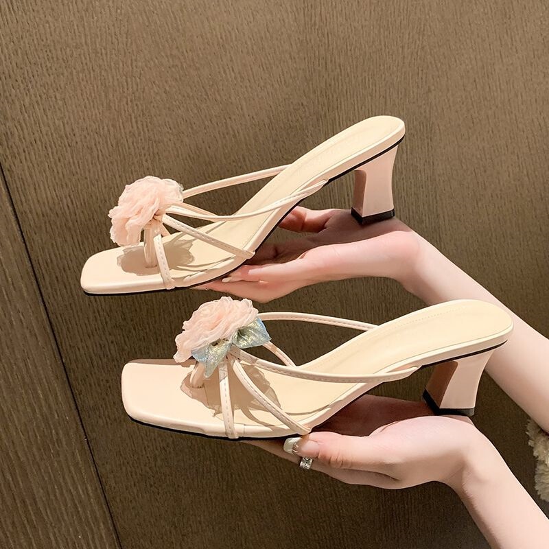 New Chinese-Style Export High-Heeled Sandals for Women, Summer Outdoor Wear, New Fairy-Style Elegant Purple Rose Design, Light and Elegant