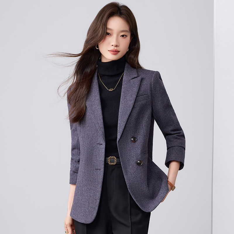 Dark Purple Woolen Suit Jacket Women 2025 Autumn Winter New Plus Size Women's Outerwear Fashion Two Button Casual Top