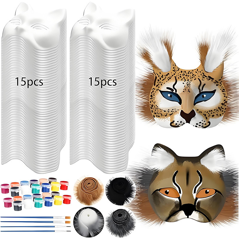Amazon venta caliente niños bricolaje máscara de gato material conjunto de cara de gato de Halloween zorro máscara de graffiti pintada a mano