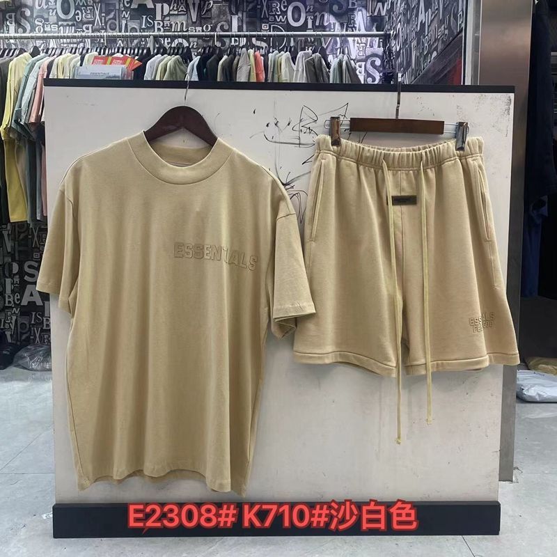 FOGESS Camiseta de cuello redondo, manga corta, camiseta de cuello de terry, pantalones cortos, set suelto, moda masculina, juventud, 18 - 24 años