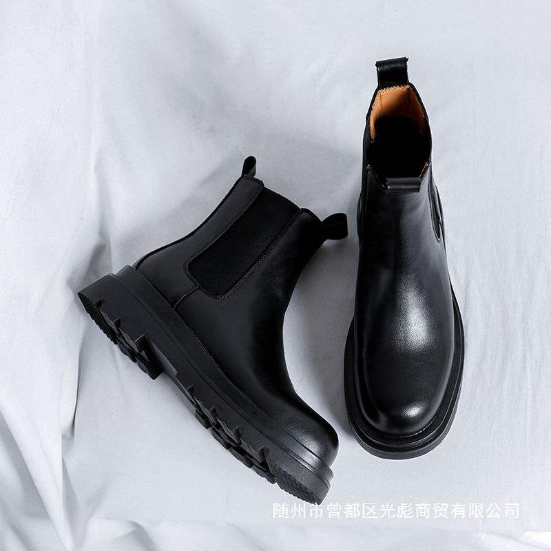 Boots Men's Autum Motorcycle Men's Shoes Versatile British Style Chelsea Casual Boots Men's Work Boots High-Top Leather Shoes
