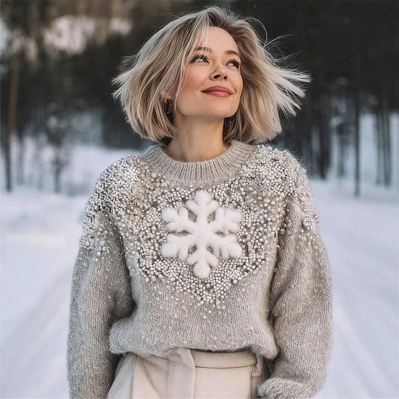Amazon cross-border European and American new style fun Christmas crew neck sweater for women with letter print, warm pullover knit for autumn and winter Amazon cross-border European and American new style fun Christmas crew neck sweater for women with letter print, warm pullover knit for autumn and winter