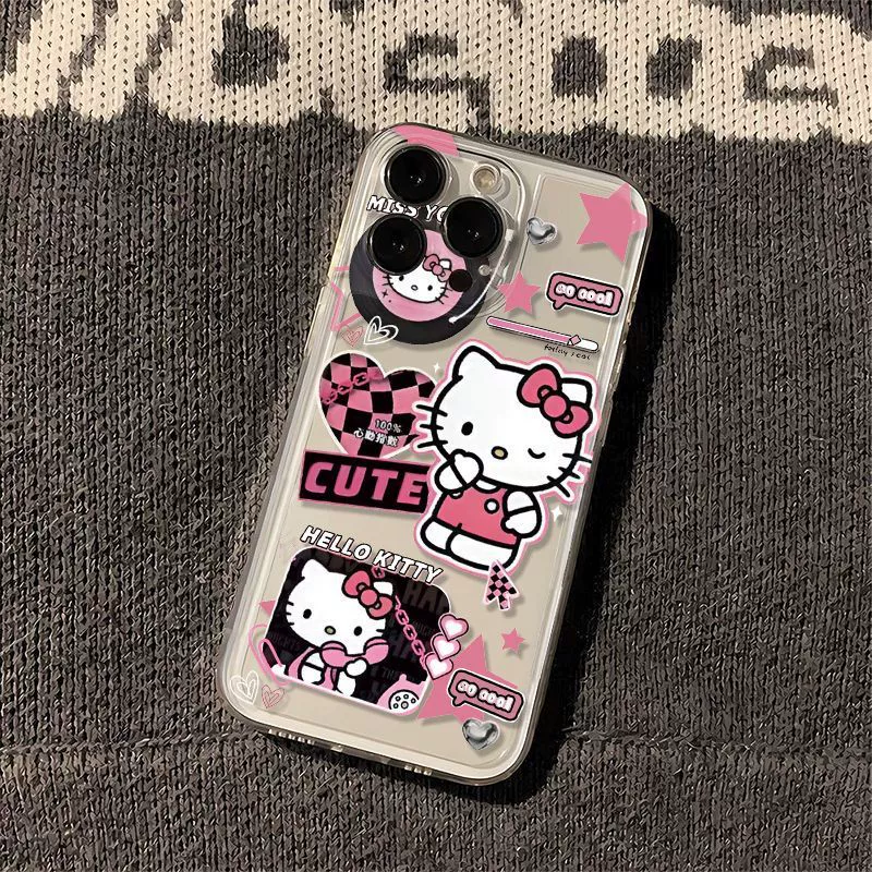 Чехол для телефона Hello Kitty, совместим с iPhone 7–16 Pro Max, прозрачный ТПУ, милый космический дизайн