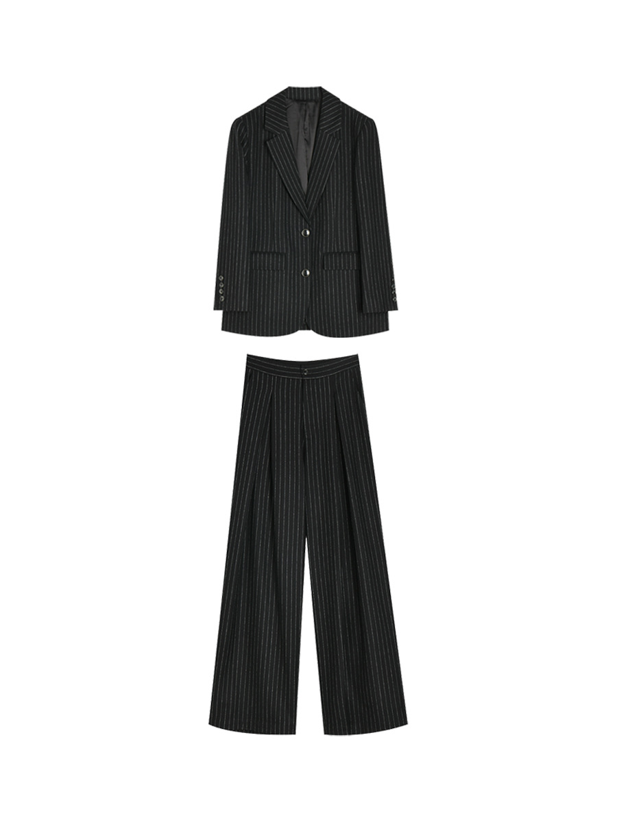 Blazer de Lana a Rayas de Corte Holgado para Oficina image 6