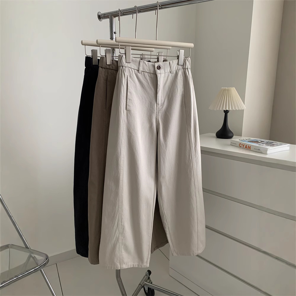 日系复古拼接工装直筒九分裤女天丝棉遮胯显瘦阔腿奶奶裤萝卜裤春