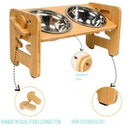 竹制宠物碗架小型犬食盆架家用宠物猫咪狗狗水碗架倾斜护颈喂食器