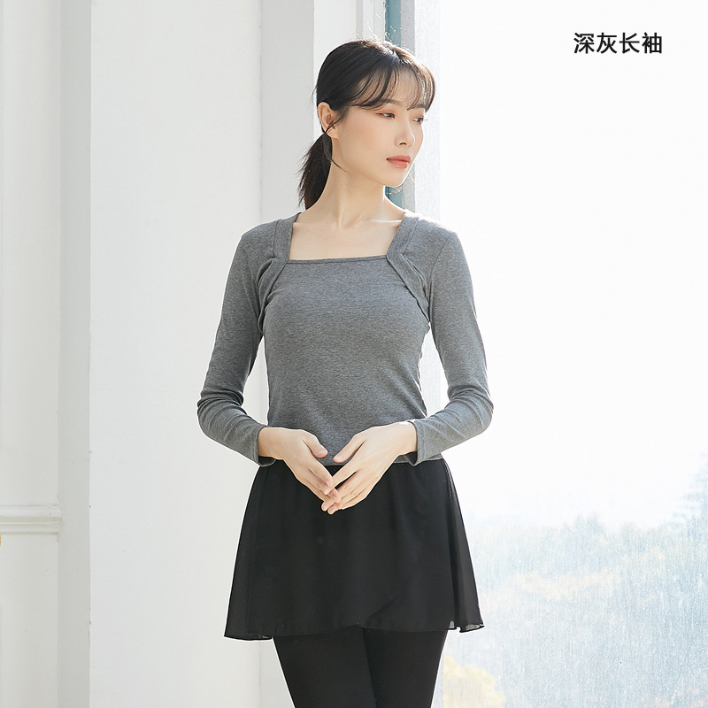 舞蹈练功服女春秋成人复古芭蕾风教师形体服装长袖假两件气质上衣|undefined
