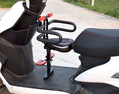 Motorcycle child seat, for children and infants - new-triangular-red-folding-handrail-with-footrest-anti-collision-pad