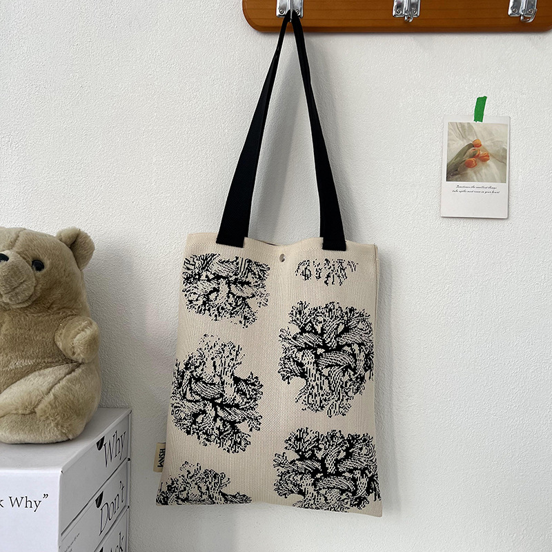 Bolsa de mano de punto de diseño simple flor frutas color contrastante bolso de mano de viaje fuera de gran capacidad bolso de hombro