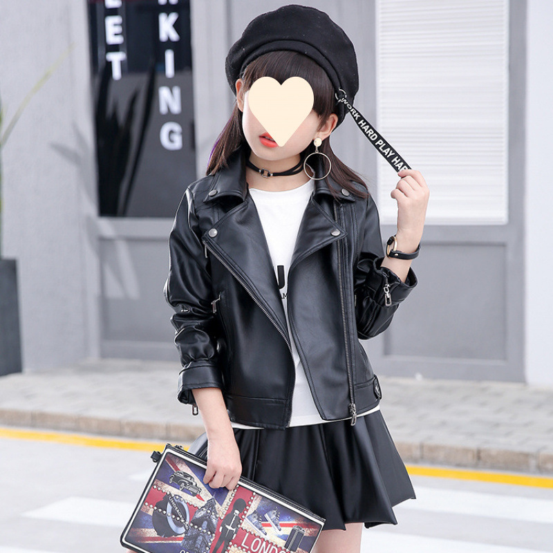 Girls Leather Jacket Spring/Autumn 2025 Girls Stylish Streetwear Korean Version Baby Children Medium Large Kids PU Leather Jacket