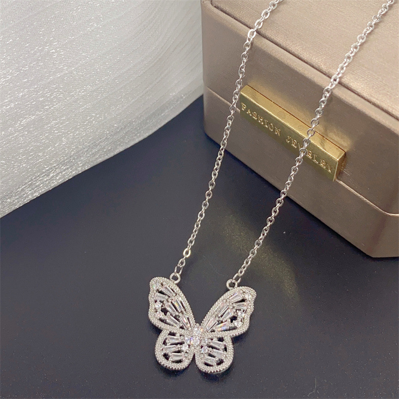 Retro Butterfly Titanium Steel Inlay Zircon Necklace