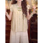 夏日温柔甜美小飞袖衬衫2025新款新中式国风镂空碎花气质漂亮上衣