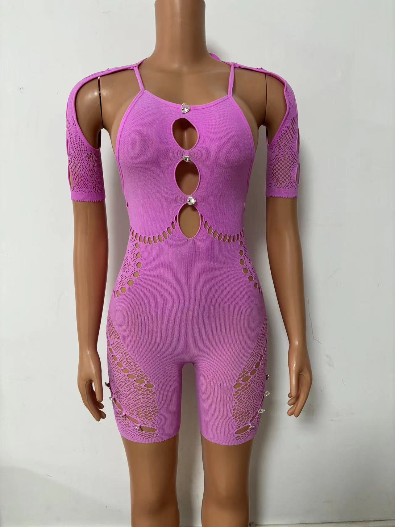 Lencería sexy de estilo europeo y americano Yuedie, ropa de malla sexy con mangas, ajuste ceñido, diseño hueco, cintura alta, body de encaje adornado con pedrería YDT033. image 7